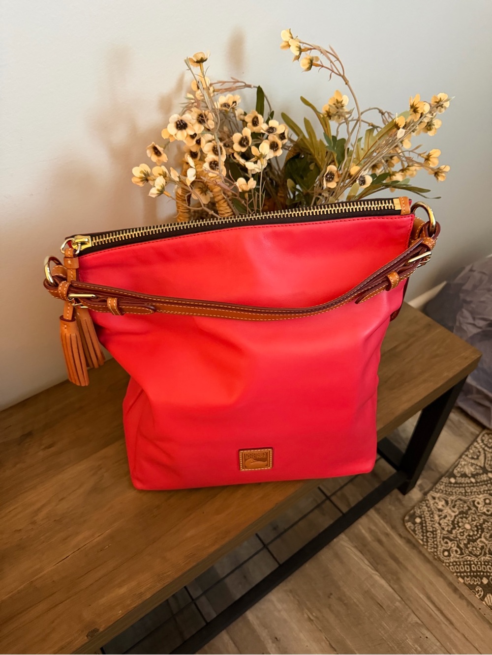 Dooney & Bourke Coral Pink McKenzie Leather Shoulder Bag with gold Trim